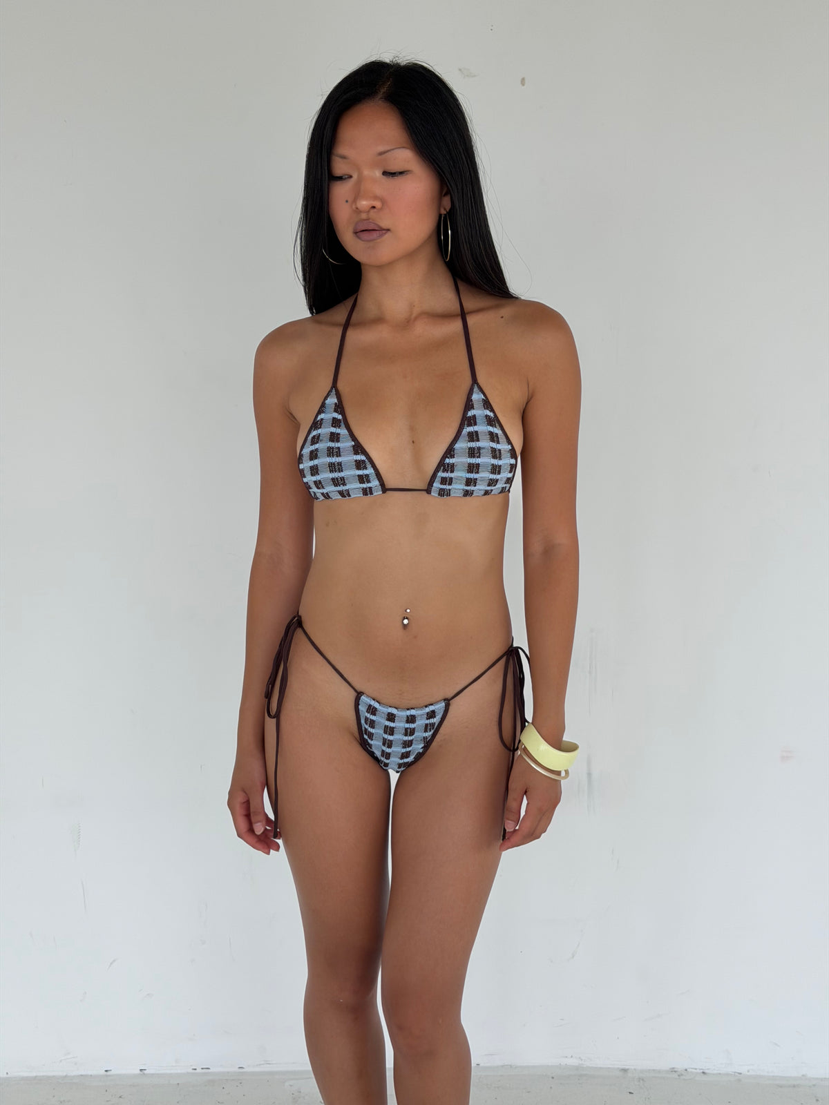 Plaid Knitkini Top / Blue